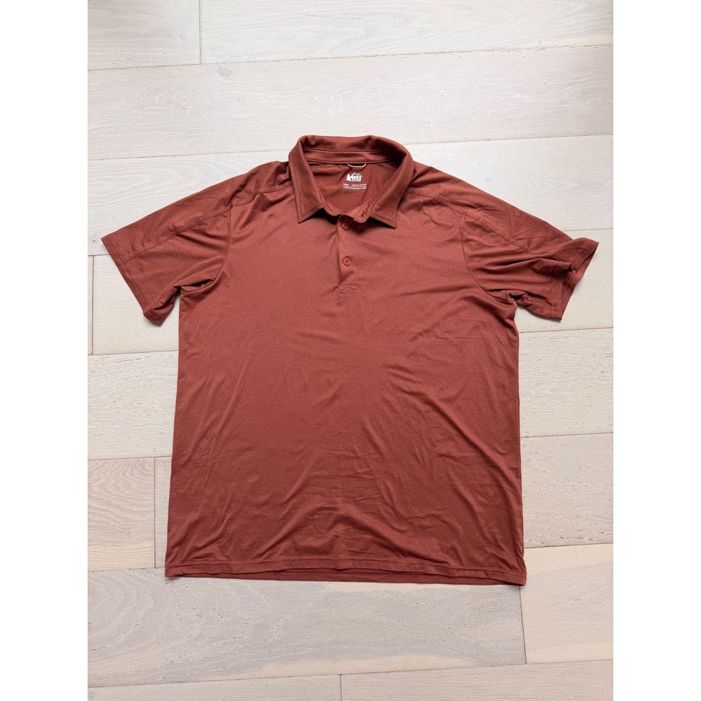 REI Co-op Men Large Rust Brown Short Sleeve Active Performance Hiking Polo Shirt